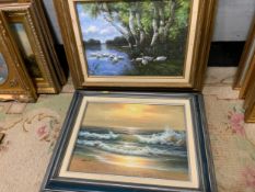 Four assorted modern oil on canvas paintings. (4)