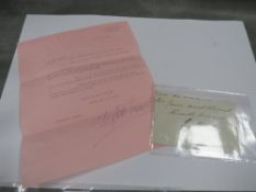 Sir Arthur Wellesley 1st Duke of Wellington, letter clipped autograph, with later letter relating to