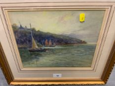 J Hughes Clayton - a framed and glazed watercolour depicting sailing boats 24 x 28.5 cm