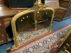 An antique gilt overmantel mirror 115 x 155 cm