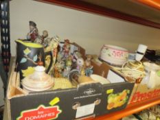 Three trays of assorted ceramics to include figures