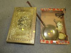 A quantity of assorted metal ware to include a brass covered coal box etc