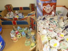 Three trays of assorted collectors miniature tea pots