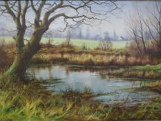 Christopher Osborne (XX) - a large oil painting of a countryside scene in decorative modern frame,