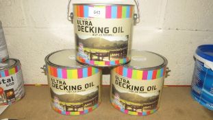 Three 2.5 litre tins of Chromos SVJETLOST ultra decking oil ex shop stock