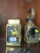 Two brass railway type lamps (2)
