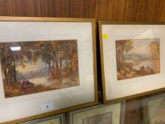 A pair of framed and glazed English school watercolours depicting lake scenes with figures. (2)