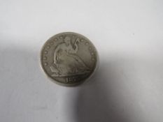 A USA 1875 S (San Francisco mint) micro 'S' variety silver half dollar coin