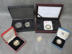 QEII Royal mint silver proof 2 pound coins 1995, 1997, 2008 and 2015, together with silver proof 1