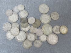 A small collection of pre silver coins 3d - shilling approx 84 grams