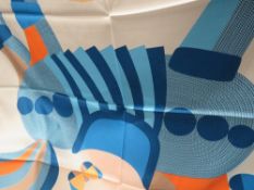 A silk scarf with Hermes label in an associated Hermes box