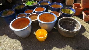 A selection of large stone glazed garden pots (15)