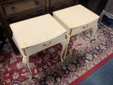 A pair of vintage cream, single drawer bedside stands