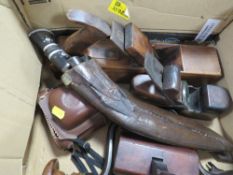 A quantity of treen to include camera, kukri knife etc