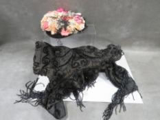 A Victorian beaded cape , heavily embellished with beadwork fringe, together with a vintage hat (2)