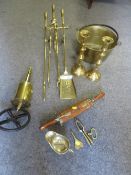A selection of assorted brassware to include a jam pan and meat jack etc