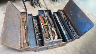 A large industrial floor wheeled cantilever tool box with tools