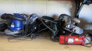 A selection of power tools to include grinders, sander, polishing mop etc
