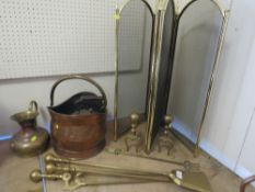 A quantity of assorted brass and copper to include a copper coal bucket etc
