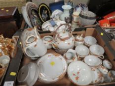 A tray of assorted Oriental style tea ware together with two trays of assorted ceramics to include a