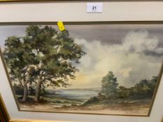 Ron Davidson - a framed and glazed watercolour depicting a country landscape and a framed oil on