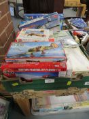 Two trays of appox 30 vintage 'Frog' 1/72 scale airplane plastic model kits (unchecked)