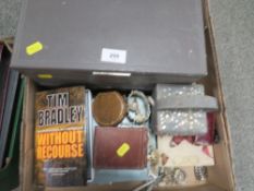 A tray of assorted vintage costume jewellery etc