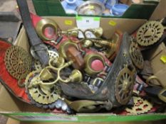 A box of antique horse brasses