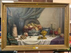 J Friedlingen - an oil on canvas depicting still life on a table, signed 58 x 88 cm