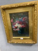 EJ Sutcliffe - a framed and glazed oil painting depicting floral still life 34.5 x 24 cm