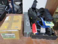 A quantity of vintage camera equipment and accessories together with a projector etc and a vintage