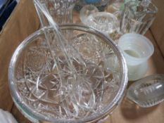 A tray of assorted glassware to include a silver rimmed bowl A/F