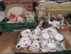 Three trays of assorted ceramics to include a Paragon Nocturne part tea set, Oriental vase etc