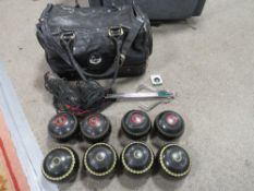 Two sets of lawn bowls with vintage Head bag, jack, nets and bowl lifter