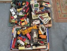 Three trays of assorted die cast vehicles etc., to include cars, lorries, aircraft etc., some
