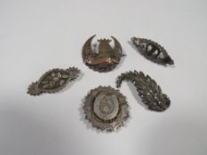 Five antique silver and white metal brooches (5)