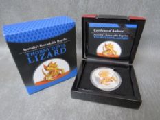 Tuvalu 2014 silver 1oz Thorny Devil Lizard colour 1 dollar in case of issue with COA