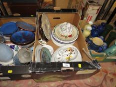 Three trays of assorted vintage ceramics to include a pewter lidded jug etc
