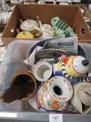 Two trays of assorted vintage ceramics to include a Burleigh Art Deco teapot