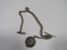 A gents hallmarked silver pocket watch albert chain