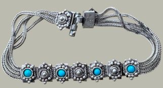4-fach Silber-Armband-925- mit 4 Türkisen, L-18 cm, 28,2 gr.