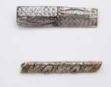 2x  filigrane Silber-Broschen, älter, ca. 1,5 x 6cm, 8,9gr.