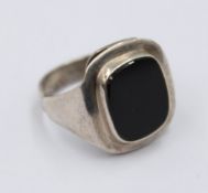 Art-Déco Silber-Ring mit Onyx, RG 58,  4,9gr.