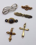 6 div. Teile antiker Modeschmuck, Größtes ca. 5,5 x 2cm