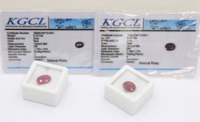 2x Rubine, erhitzt, zus. ca. 10,5ct, anbei KGCL-Zertifikate