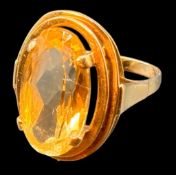gr. Damenring, Gold -585- mit gr. Citrin, RG 59, 5,9 gr