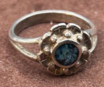 Bicolor  Mädchenring, RG 47, mit blauen Stein, 2,2 gr.