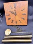 mechan. Wanduhr "Junghans" Germany,  Holz-Zifferblatt, komplett mit Pendel und massiven Messing-Gew