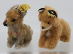 2x div. Steiff-Füchse, 1x Xorry kompl. und 1x Fuzzy , ca. H-9cm
