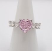 Sterling-Ring, herzförmige klare und rosa Stein, ca. 6gr., RG 54